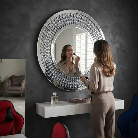 Round Decorative Crystal Wall Mirror